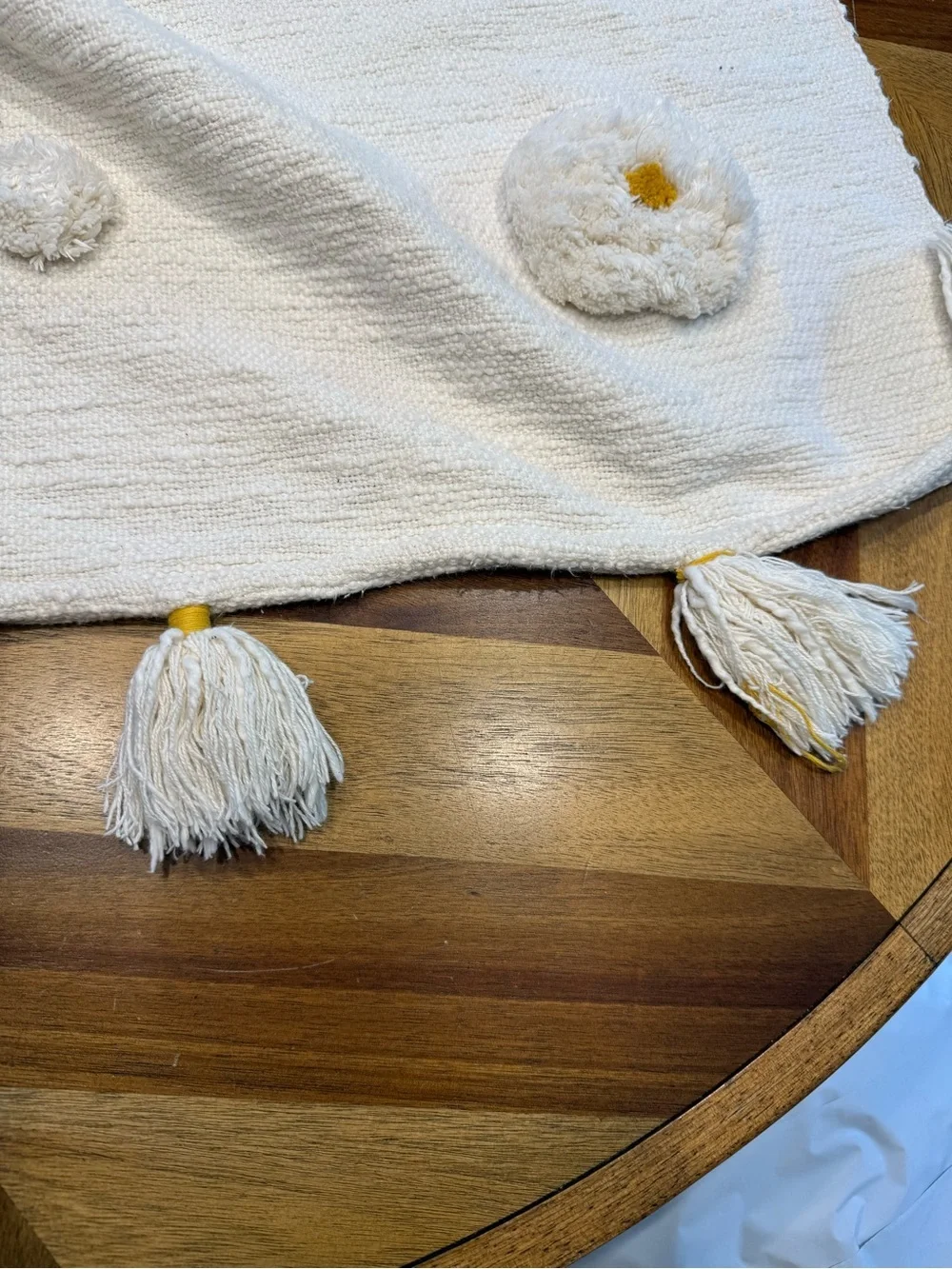 Anthropologie Tufted Amal  Throw Blanket Pom Pom’s with Gold Accents *desc